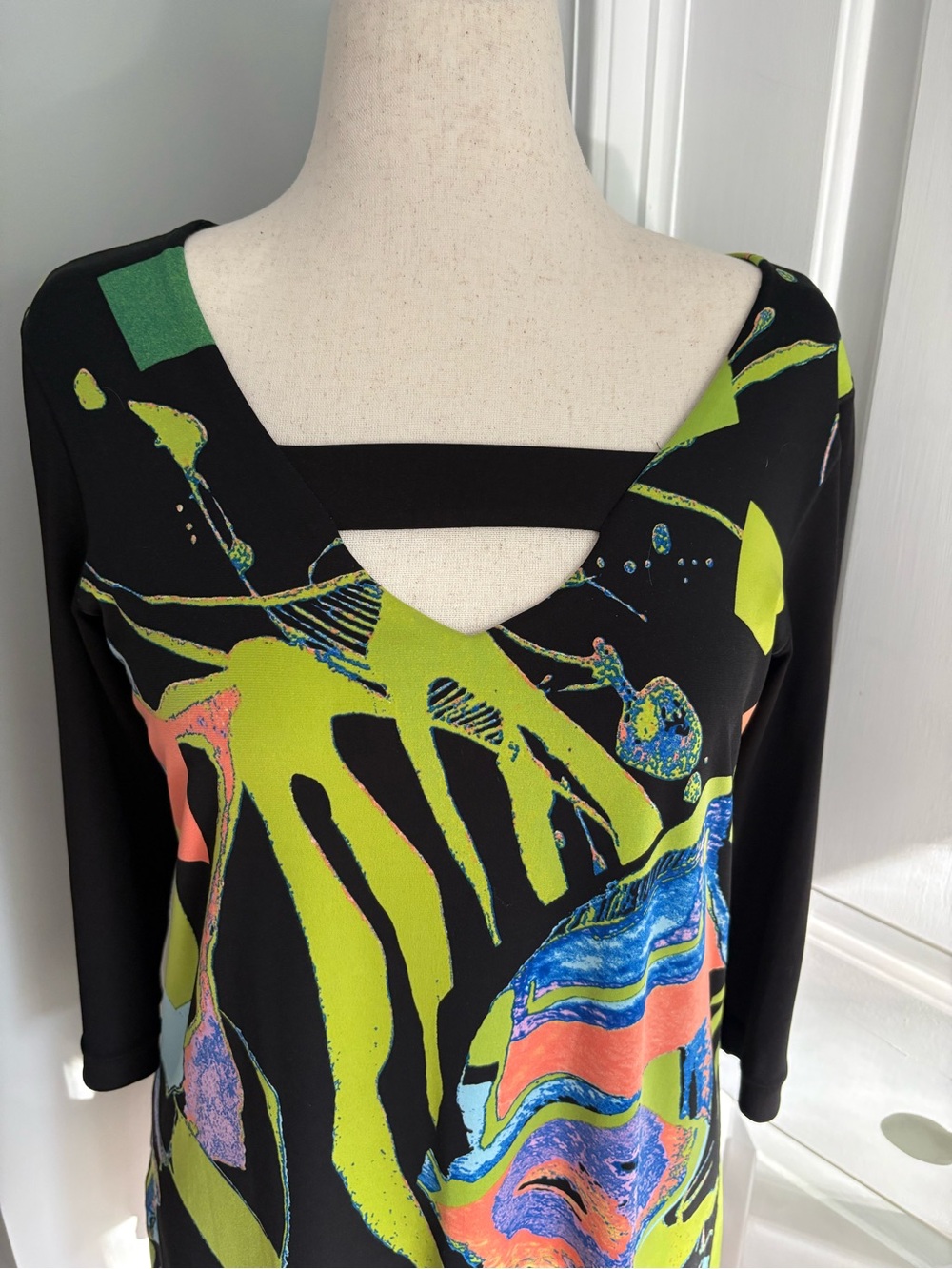 eva varro Black Tunic with Lime, Coral & Blue Abstract Print - Picture 2 of 6